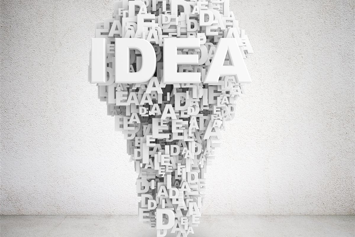 A light bulb built from the letters of the word idea